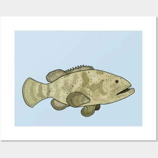 Grouper fish cartoon illustration Posters and Art